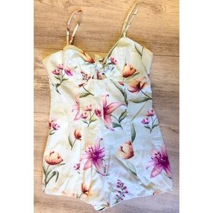 Floral Romper, Tie Front, Thin Strap